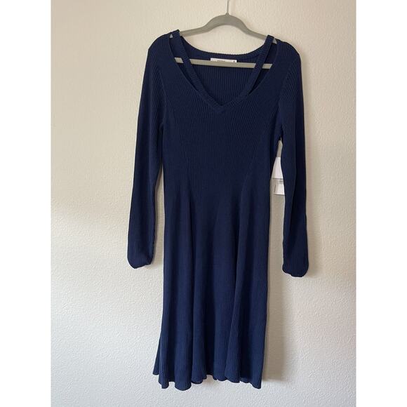 JustFab Cutout Fit & Flare Sweater Dress Blue Teal 1X NWT - Picture 5 of 6
